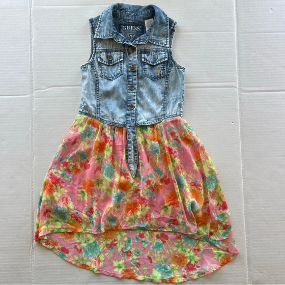 Girls Guess Denim With Flowy Bottom Dress Size S (7/8) - Picture 5 of 8
